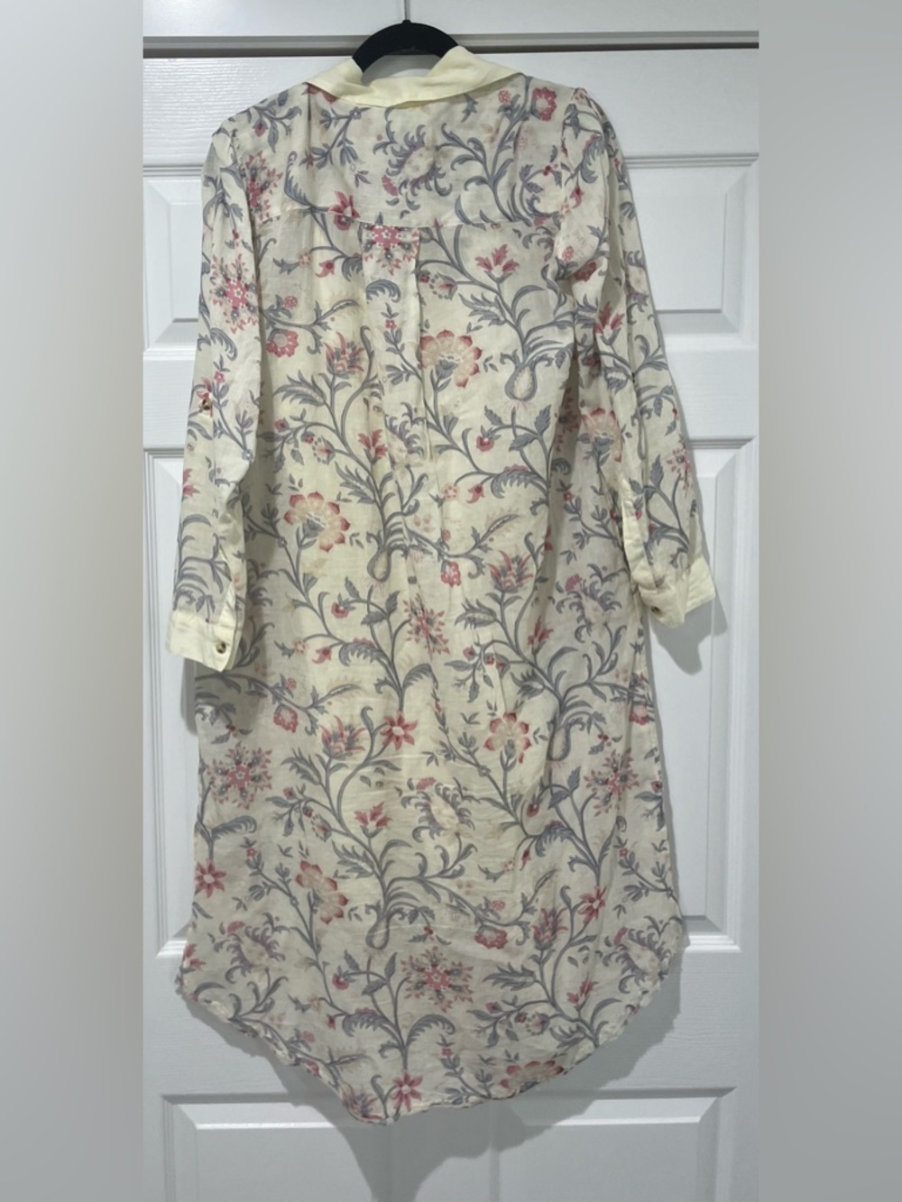 Sundance Soft Yellow Floral Button-Front Shirtdress with Pink & Gray Blooms - Picture 3 of 6